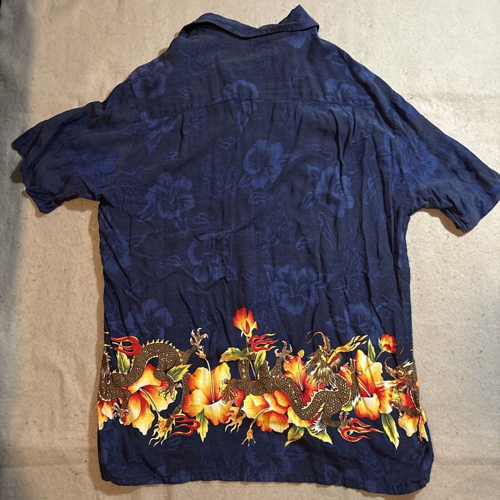 Vintage Kennington Ltd Hawaiian Dragon Flames Shirt Button Up‎ Mens XL Blue Red - Picture 6 of 7